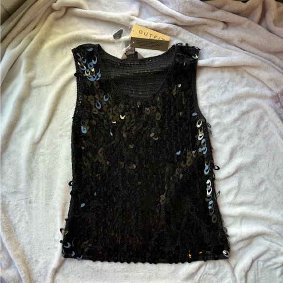 new with tags outfit by john paul richard black sequin beaded crochet knit top - Picture 4 of 4